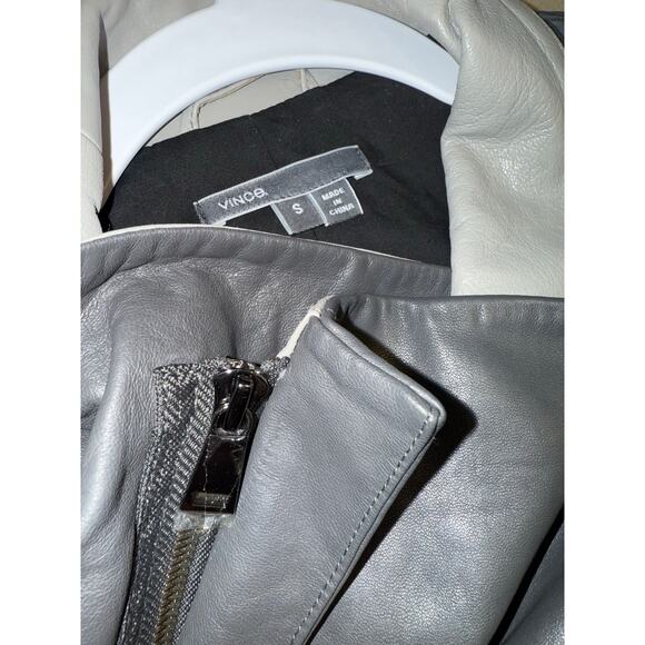 VINCE Lambskin Gray Leather Jacket Colorblock - Size small - Picture 5 of 12